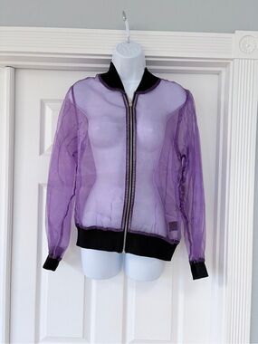 Sheer Purple Bomber Jacket with Black Trim - Lightweight Women's Jacket